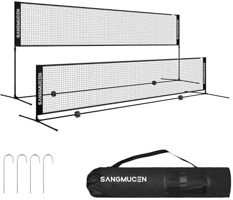 SANGMUCEN 3m Badminton Netz, Volleyballnetz Garten, höhenverstellbare Stangen, tragbares Set, leicht auf- und abbaubar Ideales Sportnetz für Tennis, Badminton oder Volleyball Schwarz TBN003H