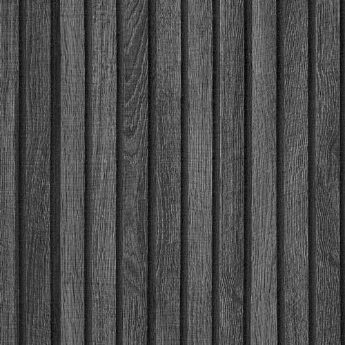 VEELIKE Papier peint à lattes en bois noir anthracite à décoller et à coller – Papier peint imperméable en bois foncé pour murs – 40 x 300 cm – Panneau mural à lattes en bois synthétique pour chambre