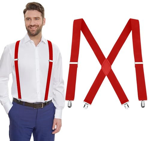 Hosenträger für Herren und Damen - Extra Stark, Breit, Rot - Skihose Hosenträger, Men's Suspenders für Arbeit