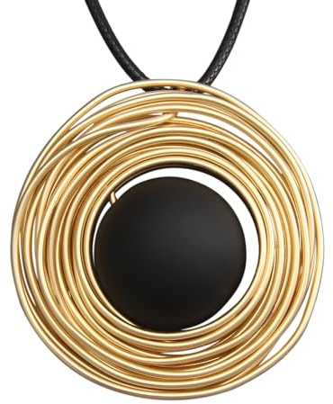GelConnie Boho Necklaces for Women Leather Pendent Necklace Wrap Around Necklace Gold Circles Stone Black String Necklace With Pendant