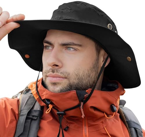 TOP-EX Großer Sonnenhut Herren Breiter Krempe UV-Schutz - Safari, Wander, Tropen für Sommer Outdoor-Aktivitäten, Wasserdicht & Winddicht - Ideal zum Wandern, Angeln, Spazieren, Segeln Schwarz M/L