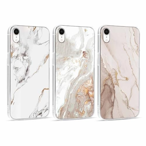 Xylota 3 Stück Handyhülle für iPhone XR 6,1 Hülle, Transparent Mode Case mit Aesthetic Marmor Muster, Weich Silikon Ultra Dünn TPU Stoßfeste Kratzfest Schutzhülle Cover für iPhone XR,02