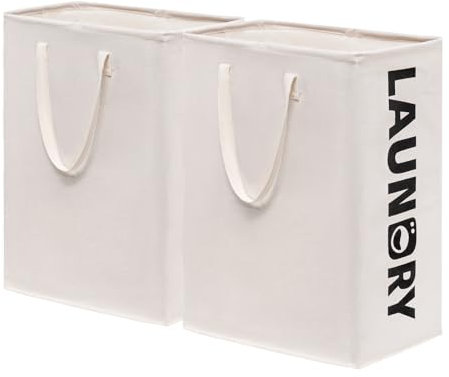 Goodpick Wäschekorb, Laundry Baskets, Faltbarer Wäschekorb, Wäschekorb Schmal, Wäschekorb Kinderzimmer, Wäschekorb Mit Henkel, korb Aufbewahrung für Badezimmer Wäschetonne, 43x60cm, 75Lx2, Weiß