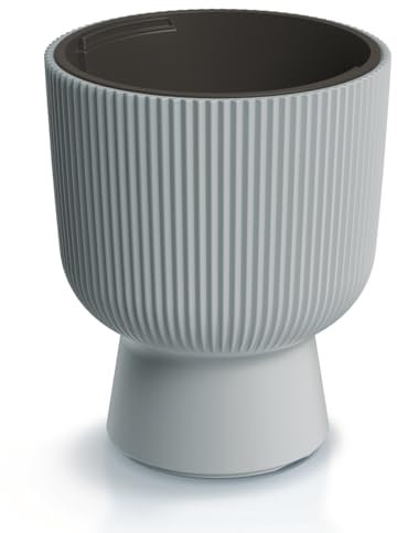 Blumentopf Blumenkübel Pflanzentopf Pflanzkübel DBMIG mit Einsatz Zylinderdesign Höhe 49,5 cm Gerillt Rippen-Design Übertopf Rillen Grau ⌀ 39 cm