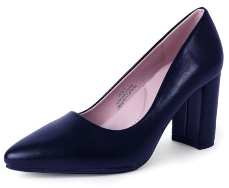 J. Adams Jolie Heels für Damen – geschlossene spitze Zehenpartie, mittelhoher Blockabsatz, klassische Pumps, Veganes Leder, Schwarz, 42 EU