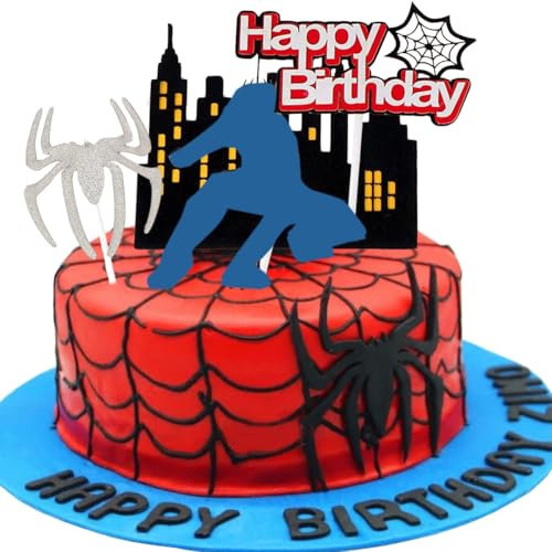 9PCS Set Spider Cake and Cupcake Cake Toppers Decorations, Kids Superhero Theme Birthday Party Supplies, Happy Birthday Supplies for Boys and Men
