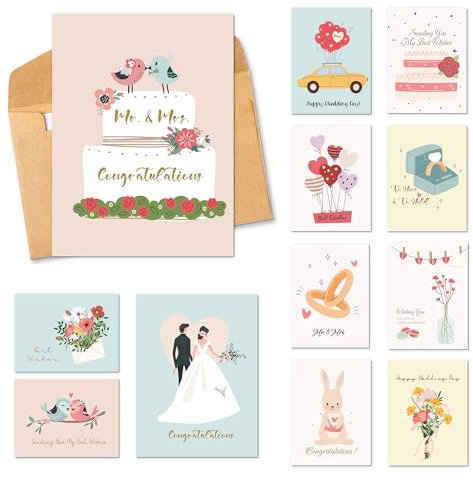 BIROYAL 12 Hochzeitskarte für Brautpaar - Premium Glückwunschkarten zur Hochzeit mit Umschlag aus Kraftpapier - Just Married Hochzeits-Klappkarte - Hochzeits Geschenke, Flitterwochen Geschenk