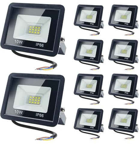 MOLVCE Led Strahler Außen 10W, 3500K Flutlicht Außenleuchte, IP66 Wasserdichter LED Scheinwerfer, Superhell Wandlampe mit drehbarem LED-Panel für Garten, Garage, Außenbeleuchtung, 10 Stück Warmweiß