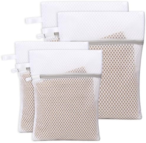 Bra Washing Machine Bag, 4 x Honeycomb Lingerie Bags with Hanging Loop,Mesh Laundry Wash Bags, Fine Laundry Wash Bags for Underwear, Bras, Socks, Baby Clothes, Masks(2S+2M)