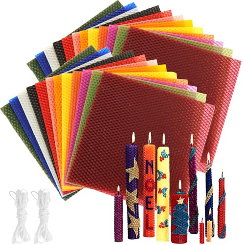 GBACHOOSE 24 Stück Bienenwachsplatten für Kerzen, 12 Farben Bienenwachsplatten, 20 x 20 cm Bienenwachskerzen Selber Machen Set, Kerzen Selber Machen Set Kinder für DIY, Basteln, Weihnachten, Familie