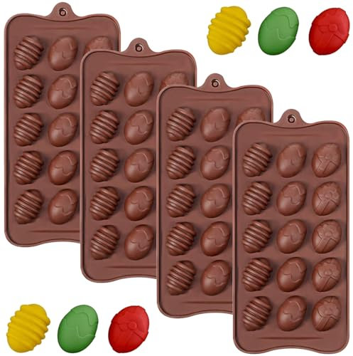 YXHZVON Ostern Silikon Schokoladenformen, 4 Stück Silikon Backform Antihaftbeschichtet Silikonform mit 15 Hohlräume, Ostereier Schokoladenform BPA free Ostern Fondant Silikonform