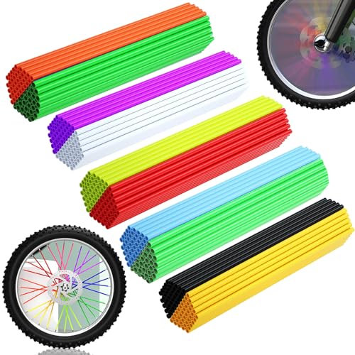 100 cubiertas de radios son suficientes para 2 llantas, 24 cm de longitud, fundas de radios de rueda coloridas, universales para la mayoría de radios de suciedad de bicicletas de 3.5 ~ 5 mm,