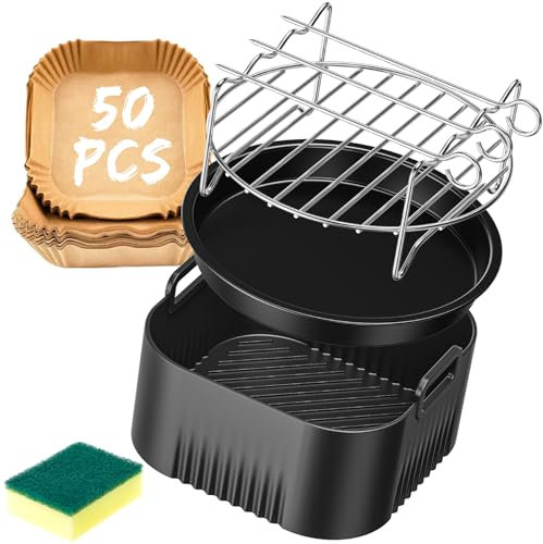 Accessoires Air Fryer pour Philips Série 5000 L 4.1L(HD9255, HD9252, HD9200), BPA-free Airfryer Accessoires pour Philips Essential 4,1L, Réutilisable Moule Silicone Airfryer avec éponge, 5PCS