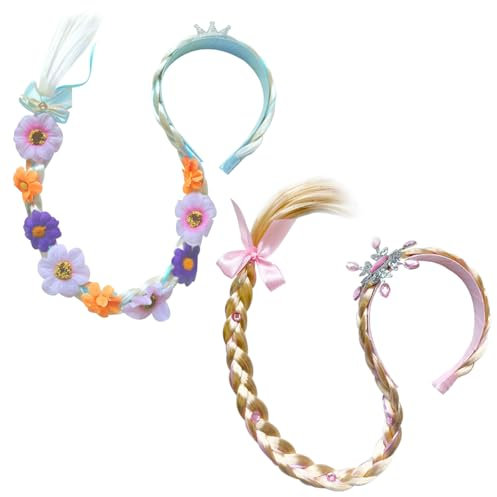 Whcctl 2 Stück Haarreif Prinzessin Zopf, Haarreifen Mädchen, Geflochtene Prinzessin Perücken, Dress Up Zubehör Mädchen Perücke Prinzessin Perücke Zopf für Geburtstag Party Cosplay (Blau)