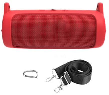 Silicone Case for JBL Flip 7 Bluetooth Portable Speaker, Carry Bag Protective Case with Shoulder Strap and Carabiner for Outdoor Use (Red)