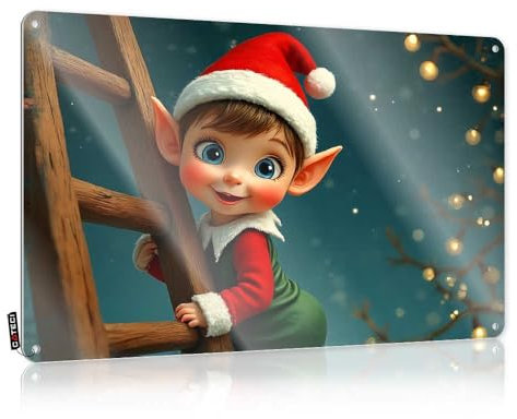 Herren-Zimmer-Schild, Weihnachtselfe, kletternde Leiter in magischer Nacht, Blechschild, Bar, Männerhöhle, Dekoration, Barschilder für Männerhöhle, 30 x 40 cm