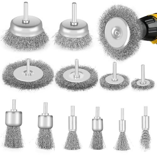 CIOXSOIO 12 Piezas Cepillos de Alambre para Taladro, 6 mm Vástago Redondo Cepillo para Taladro, Cepillo Metalico Limpieza con Vástago Hexagonal, Cepillo de Alambre para Pulir Lijar Eliminación Óxido