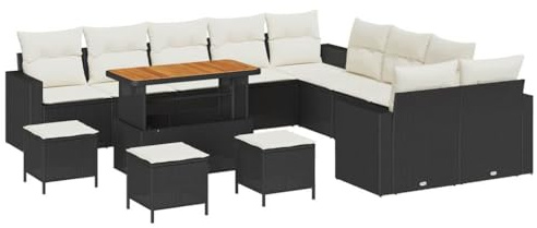 vidaXL Vier-Sitzer Garten-Sofa Set mit Kissen in Schwarz aus Poly-Rattan und Akazie – Stylisches Gartenmöbel Set für Deine Terrasse