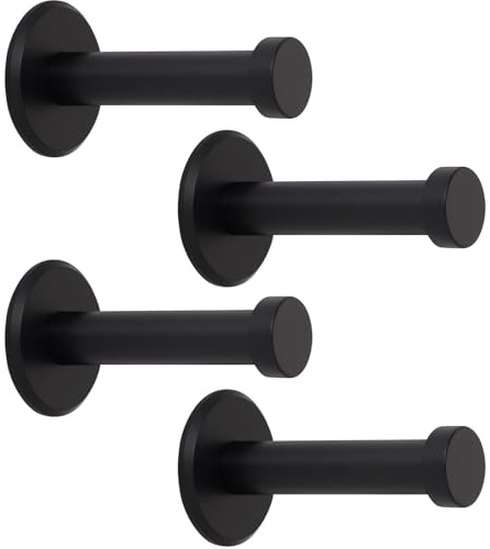SOTECH 4 Stück Garderobenhaken TALEA echt Edelstahl massiv schwarz eloxiert | (Ø 10 / 15 mm Länge 50 mm, Gesamtlänge 53 mm) Jackenhaken mit Platte Aufhänger mit verdeckter Montage