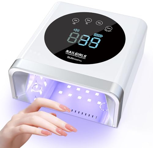 NAILGIRLS Lampada LED UV Professionale per Unghie, Ricaricabile Senza Fili, 150W, 4 Modalità Timer,Sensore Automatico, Professionale Fornetto Unghie Semipermanente per Gel e Semipermanente