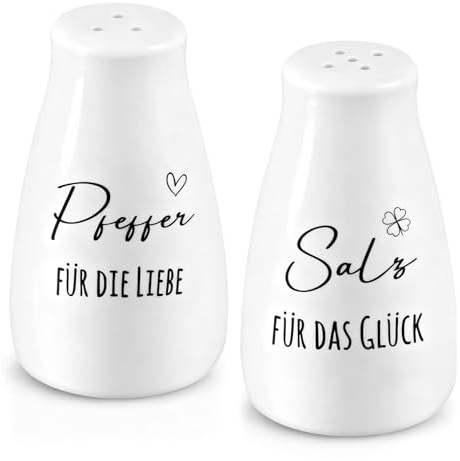 Salz und Pfefferstreuer, Salzstreuer Klein mit Salz und Pfeffer Aufkleber, Gewürzstreuer Küchenzubehör aus Keramik, Hochzeitsgeschenk für Brautpaar für Küche, Camping (Elegant Stil)