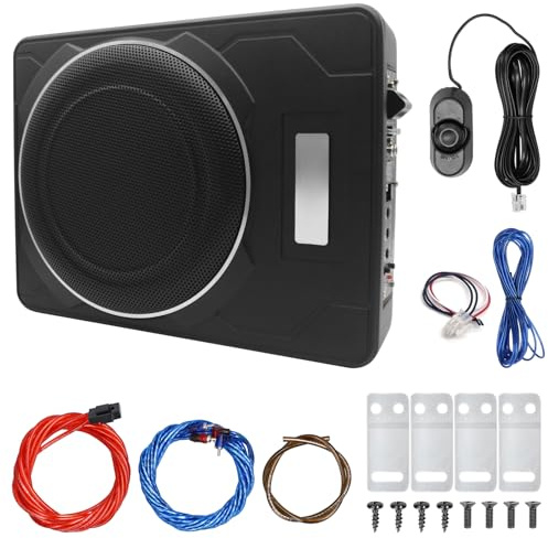 KIMISS Powerful 10 Inch 1200W Car Subwoofer Amplifier Slim Under Bass Speaker with Built in Amp Kit for Cars Trucks RVs Boats Premium Aluminum Alloy Easy Installation Wiring Included
