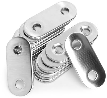 Lot de 20 Équerres Plates Inox 16×37 mm, Plaques de Fixation Métal Perforées, Connecteurs d’Angle Plats, Plaques de Renfort pour Meubles, Avec Vis pour Assemblage et Réparation DIY du Bois