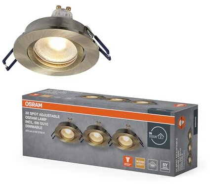Osram Spot Set LED Einbaustrahler DIM 6W Patiniertes Messing 85mm, 500lm 2700K Warmweiß, CRI≥80, Dimmbar Aluminium, 3er-Set