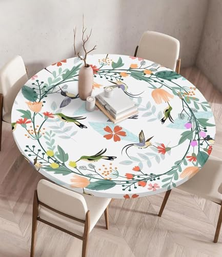 Highdi Nappe Ronde 110 cm avec Bord Élastique, Impermeable Nappe Anti Tache Lavable Exterieur Nappe de Table pour Cuisine Jardin (pour Le Tableau 100-105 cm)