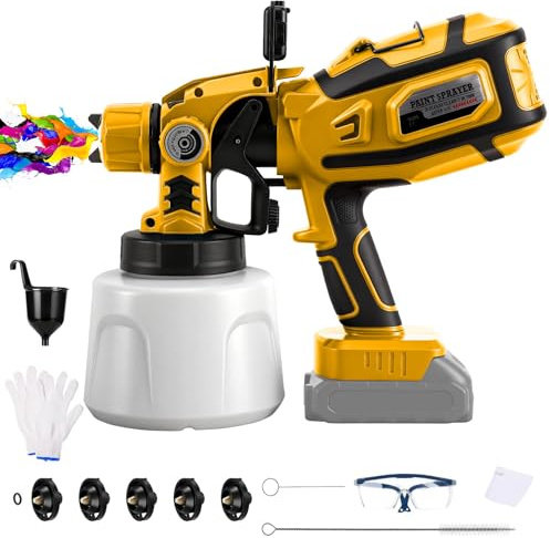 Akku Farbspritzgerät mit LED-Leuchte für Dewalt 20V-Akku (ohne Batterie) | 200 W, Elektro Farbsprühsystem, mit 1,4L-Behälter, 3 Mustern, 5 Sprühdüsen, Reinigungsbürste, Handschuhen, Schutzbrille