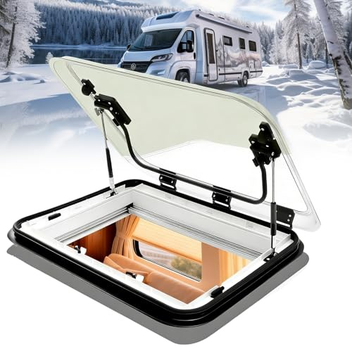RV Caravan Roof Window Hatch with LED Lights, Aluminum Alloy Frame, RV Caravan Motorhome Skylight Roof Vent Hatch Cut Out, Anti-UV Acrylic Cover, for Caravan, Trailer(960 * 650mm(37.8 * 25.6in))
