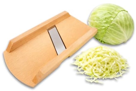 Kompakter Gemüseschneider Krauthobel aus Holz 23x10 cm – Doppelseitiger Gemüsehobel für Kraut, Gurken & Salate – Hochwertiger Küchenhobel aus Naturholz – Nachhaltiger Krautschneider für kleine Küchen