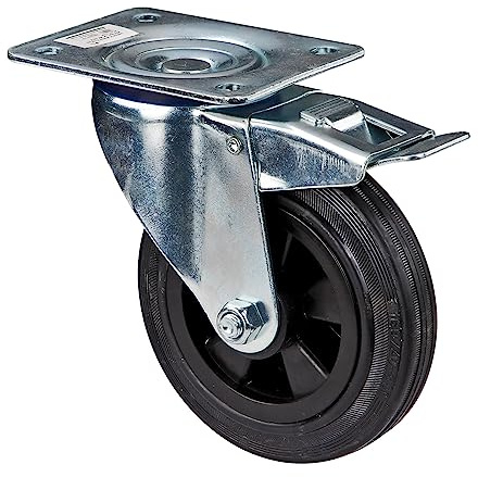 DEMA Lenkrolle mit Bremse Ø160 mm - 70 kg Traglast, Vollgummi mit KS-PVC Felge für Möbel, Werkstatt, Industrie