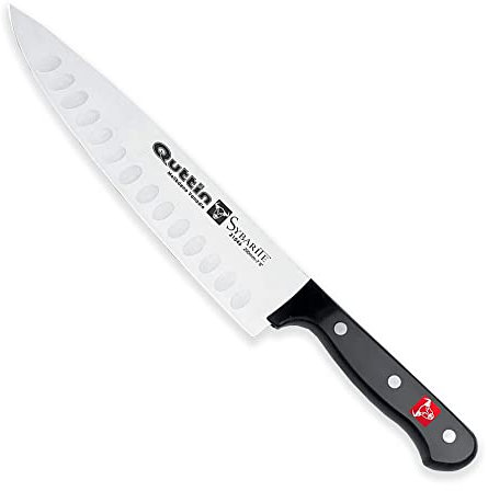Quttin Cuchillo Cocinero Profesional Alveolos, Hoja Afilada Remaches Acero Inoxidable, Molibdeno Vanadio, Mango POM Resina Acetalica. Sybarite Negro, Hoja 20 cm
