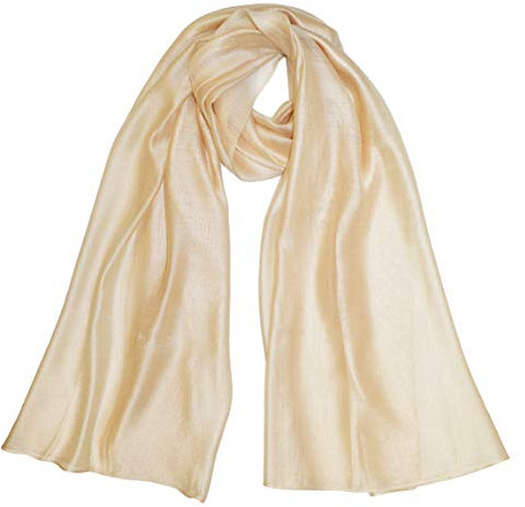 thb Richter XXL Seidenschal Seide Schal Seidenmischung Tuch Schals Tücher Stola Silk Farbverlauf Einfarbig uni Halstuch Lang Karo-Muster Große-Punkte Muster (Unifarben - Champagne)