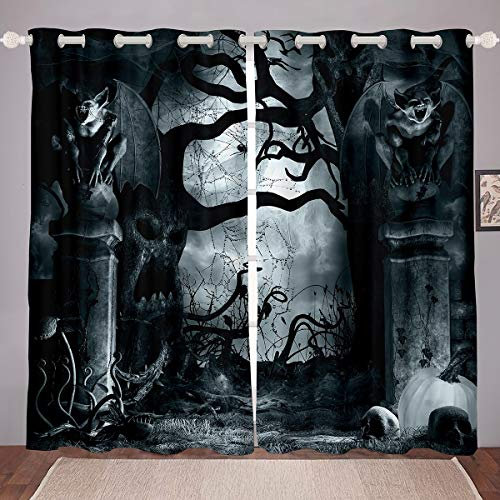 Tenda per finestra a tema Halloween per ragazzi strega foresta oscuranti in gotico scuro per camera da letto spaventoso Halloween notte oscuramento termiche W46* L72,2 pannelli set