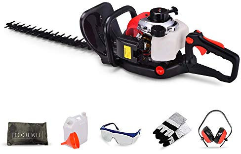 BU-KO - Recortador de setos de Gasolina de 26 CC, de Mano, Longitud de Corte de 600 mm con Cuchillas de Doble acción, podadora, con Mango Giratorio Ajustable de 180 Grados - 1 años de garantía