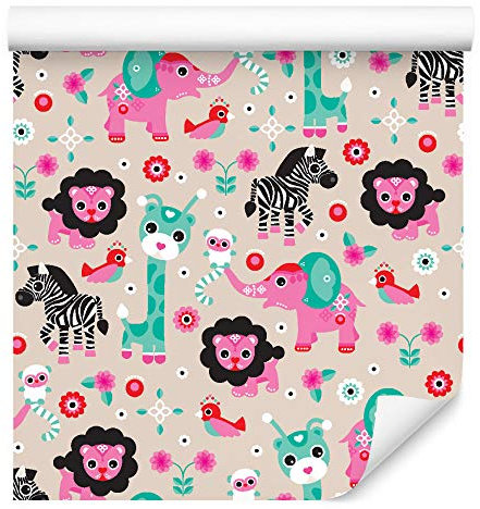 Muralo Tapete 10m Rolle Vlies Tapete Löwen Affen Zebras Giraffen Elefanten Dschungel Vliestapete 1000 x 53cm Wand Tapete Wohnzimmer Kinderzimmer Moderne Wanddeko Wand Dekoration
