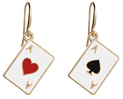 Chereda Spielkarten rote Herzen Pik Ohrringe für Frauen quadratische Haken Ohrringe für Frauen Hochzeit Verlobung exquisiter Schmuck, Silber