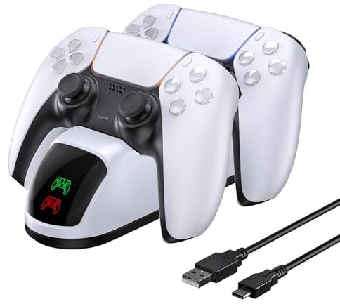 NexiGo PS5 Ladestation mit 2 LED-Anzeige, PS5 Controller Charger für Sony Playstation 5 Konsole, PS5 Zubehör Ladegerät mit 2 TypeC Ladekopf, mit PS5 Wireless DualSense Controller Ladegerät