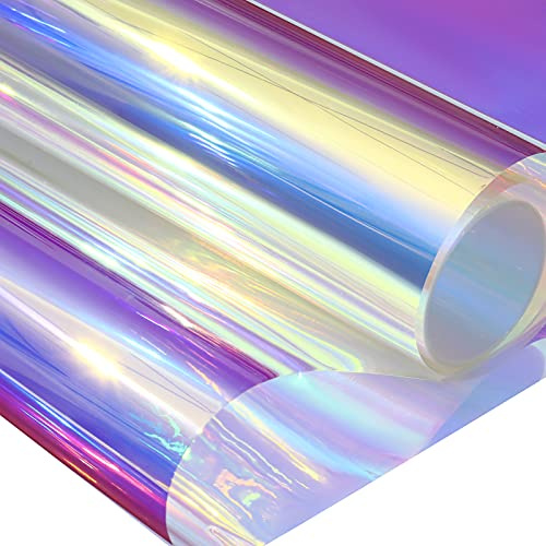 Zonon 1 Sheet Iridescent Cellophane Wrap Roll Holographic Window Film 16 x 100 Inches Dichroic Adhesive Film Rainbow Decorative Sticker for Gift Baskets Wrapping DIY Craft Party Easter Decor (Blue)