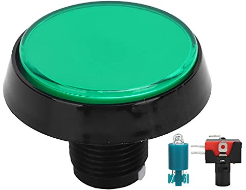 Interrupteur à bouton-poussoir,12V 10A 60 mm gros interrupteurs à bouton-poussoir rond à bouton plat avec lumière LED Interrupteur à 3 pieds Machine de jeu Interrupteur à bouton pour le jeu(Vert)