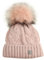Ever Bloom Strickmütze Damen Zopfmuster, Beanie Mütze mit Kunstfell Bommel Abnehmbar, made in EU, Warme Wintermütze mit Fleece Innenfutter Hochwertig, Mütze Farben:Alt Rosa