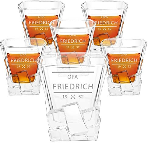 Maverton 6er Whisky Gläser Set mit Gravur - 250ml personalisiert - edles Kristallglas - zum Geburtstag - für Männer - Whiskygläser Set mit luxuriösem Design - Jahrgang