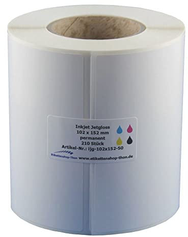 Inkjet - Haftetiketten auf Rolle - 102 x 152 - mm - 210 Stück - Hülse 50 mm - permanent haftend - glänzend