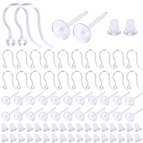 TOAOB 400 Pezzi Ganci Orecchini di Resina Trasparente Grande Monachelle Base Orecchini Plastica Anallergici e 4 mm Chiusure Ferma Orecchino Bianche per Creazione Orecchino Fai da Te