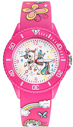 Alienwork Unicorno Ragazza Orologio di Apprendimento Bambini Ragazze Rosa Bracciale in Silicone Multicolore bambini Impermeabile 5 ATM Tempo di Apprendimento