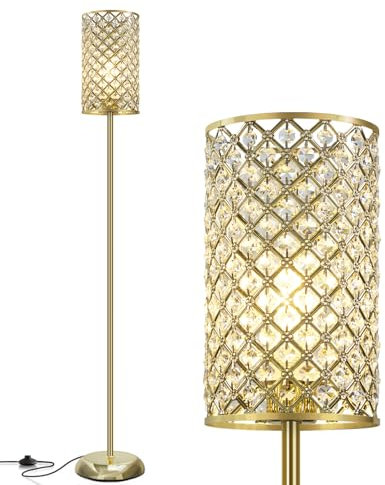 GyroVu Gold Stehlampe, Elegante Kristall Stehlampe Moderne Stehlampe mit Ein/Aus Fußschalter, Hohe Pole Akzent Beleuchtung für Wohnzimmer, Mädchen Schlafzimmer, Kommode, Büro