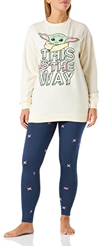 CERDÁ Life's Little Moments Damen Pyjama Femme D'hiver De Baby Yoda [ The Mandalorian ] 100% Coton Avec T-Shirt Et Pantalon - Licence Officielle Star Wars Pyjamaset
