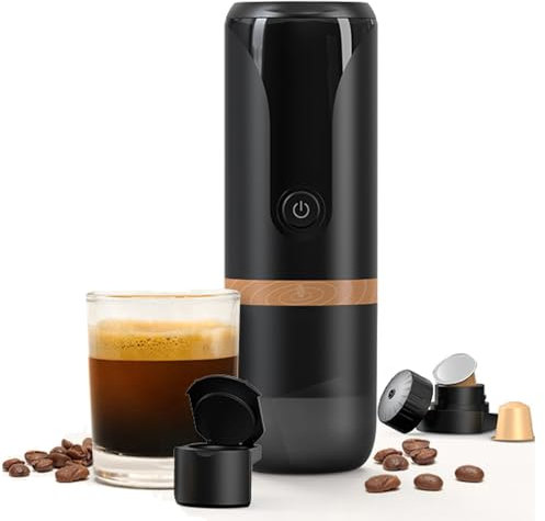 BENFUCHEN Portable Espresso Coffee Maker, NO HEATING FUNCTION 9Bar Electric Travel Coffee Machin for Camping, Driving and Hiking, Espresso with Rich Crema, Adapters for NS Capsule & Ground Coffee